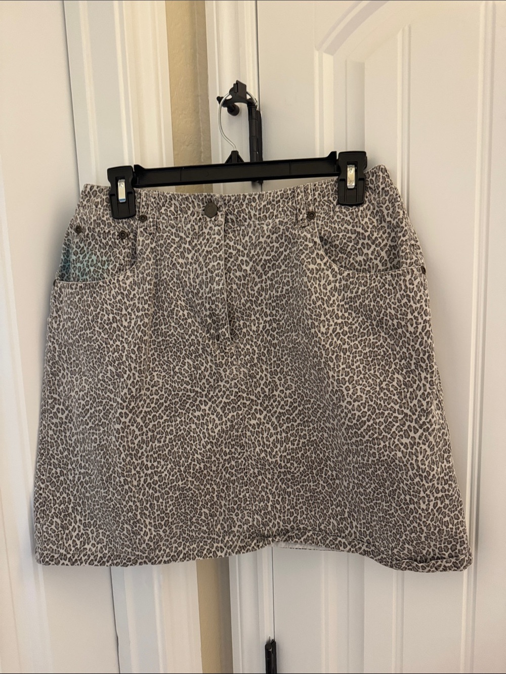Leopard Print A-Line Skirt - Gray/Cream mini skirt